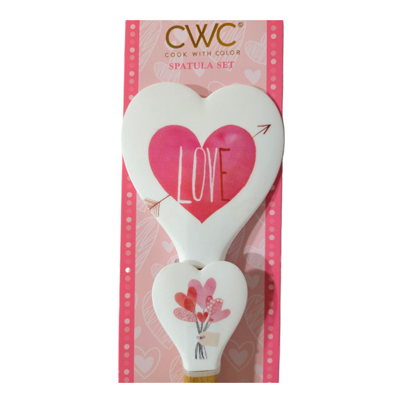 NEW Cook With Color Silicone Heart Shaped Spatula Set w/Wood Handles(Set of 2) - Picture 2 of 3